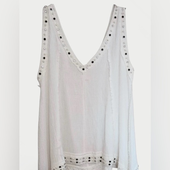 NEW POL Pearl/Studded Oversized White Sleeveless Top/Tunic Fits XS/S/M/L/Xl/XXL - Picture 5 of 6